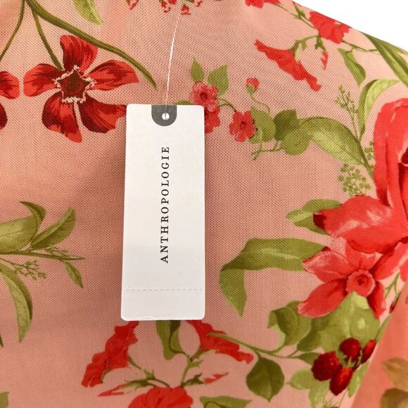 Anthropologie Half-Sleeve Mesh Top Tee Floral Print Peach Pink Red Size Small - Picture 9 of 12